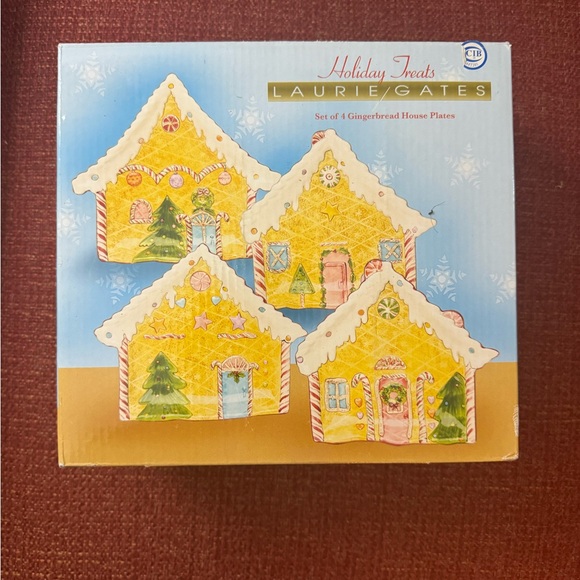 Brand New Laurie Gates Holiday Gingerbread Ceramic Plates | Set of 4 - Picture 4 of 8